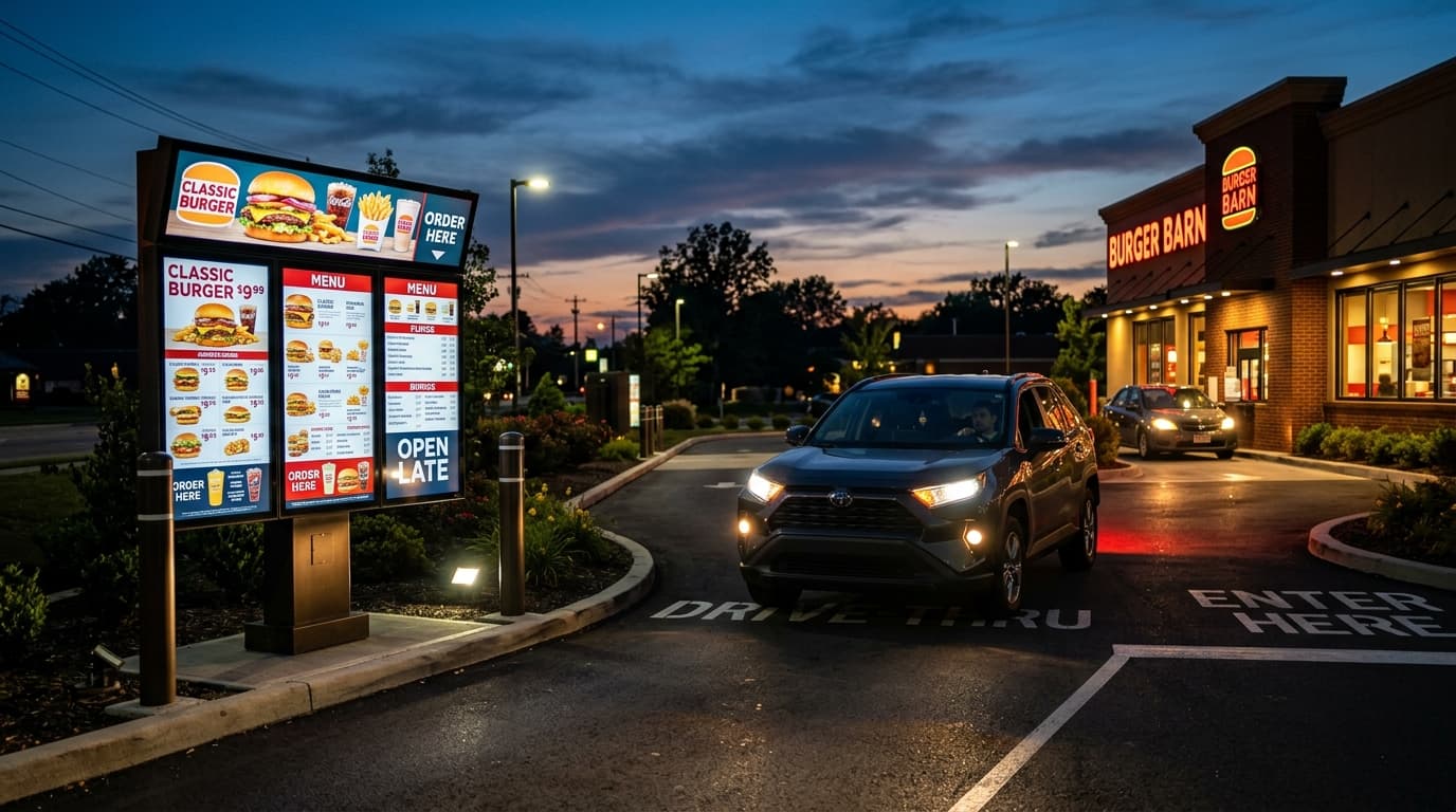 One menu feeding a multi-screen menu wall and drive-through board